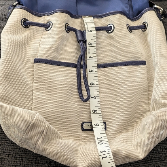 COACH BUCKET CREAM/NAVY LEATHER TRIM HOBO BAG. - Picture 15 of 16